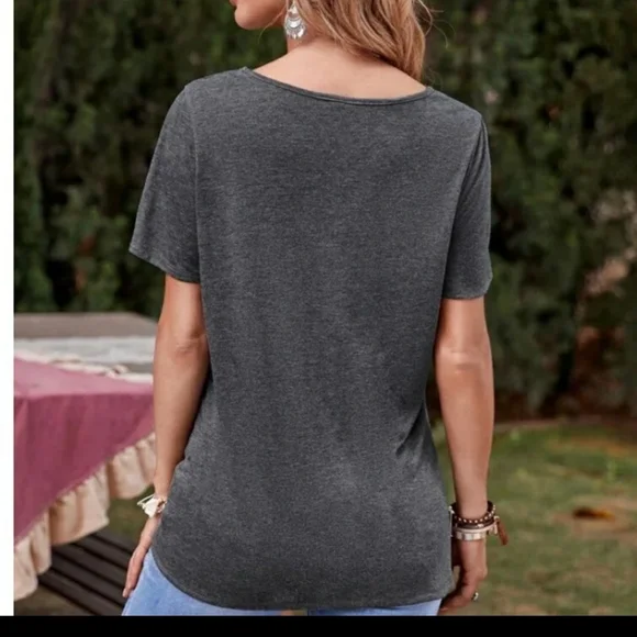 Buttoned Dark Grey Tee - Picture 3 of 4